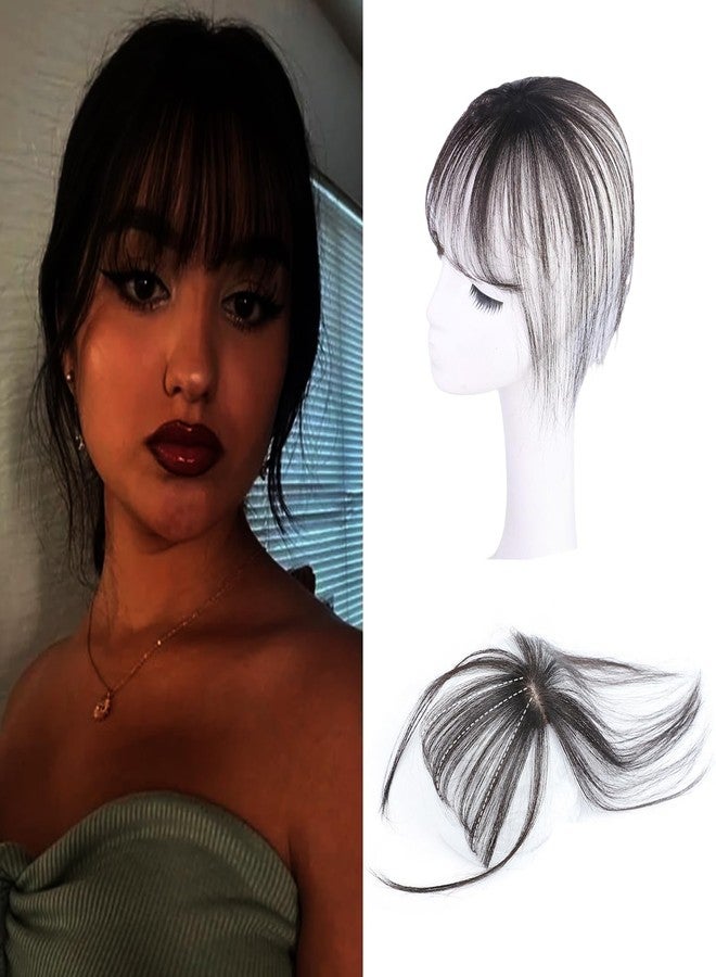 Funyn Clip in Bangs Synthetic Hair Air Bangs for Women Fake Bangs Wispy Bangs Fringe Hair Extensions Hairpieces Curved bangs for Daily Wear (Black Brown) - Image 1